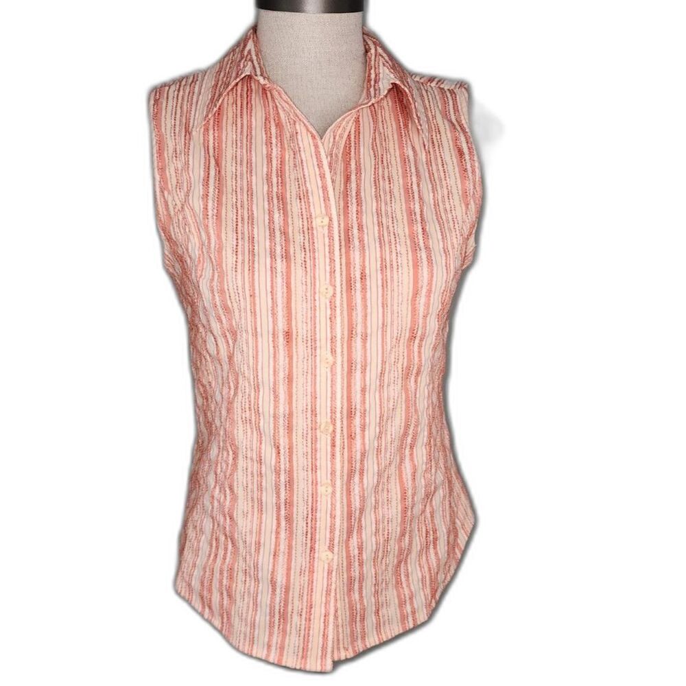 NWT Christopher & Banks Peach Striped Sleeveless Button Up Top Sz S